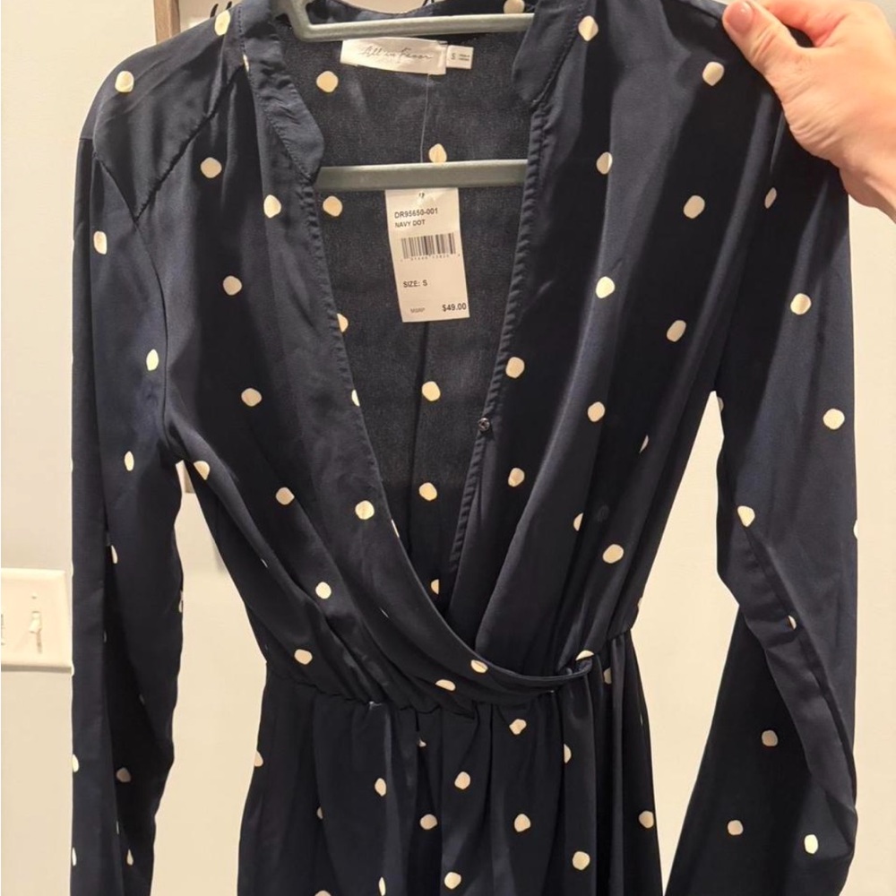 Navy and White Polka Dot Long Sleeve Dress